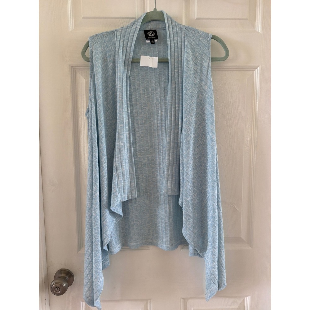 Bobeau Womens Blue Ribbed Open Front Draped Sleeveless Cardigan Vest Size M